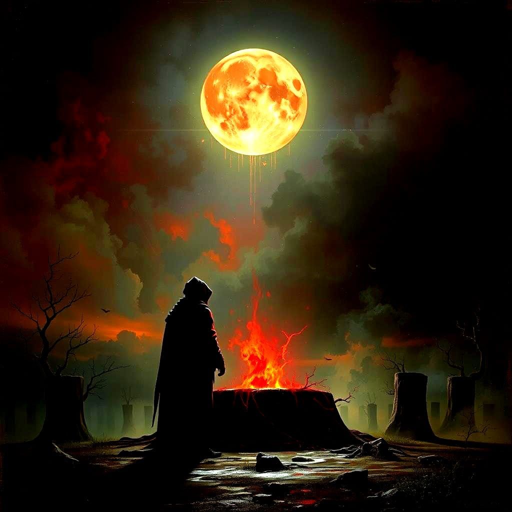 Blood Moon Magic Ritual in Dark Fantasy Style
