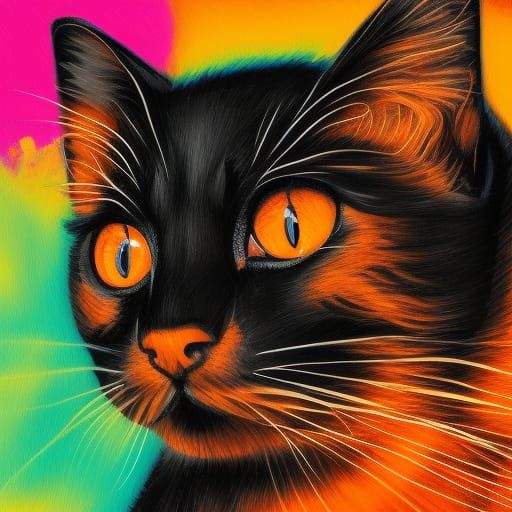 Playful Kitten Portrait in Abstract Art Style