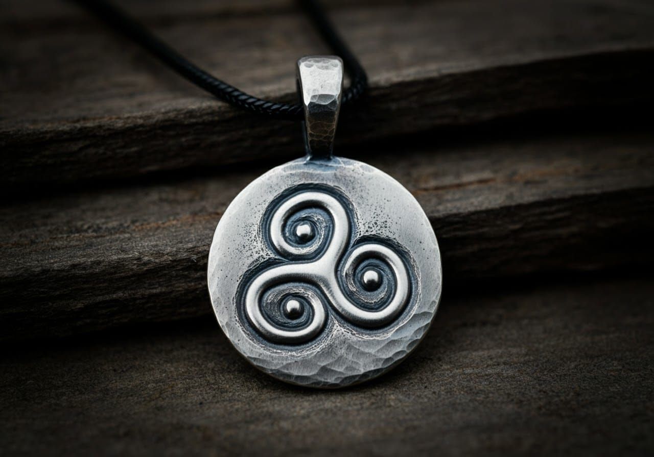 Aesthetic Metal Pendant with Triskelion Design