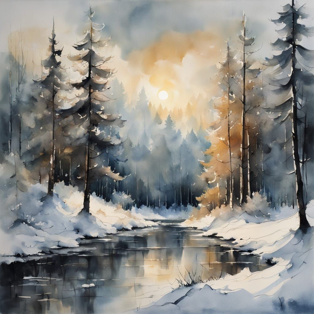 Christmas Tree Forest in Whimsical Watercolor Style