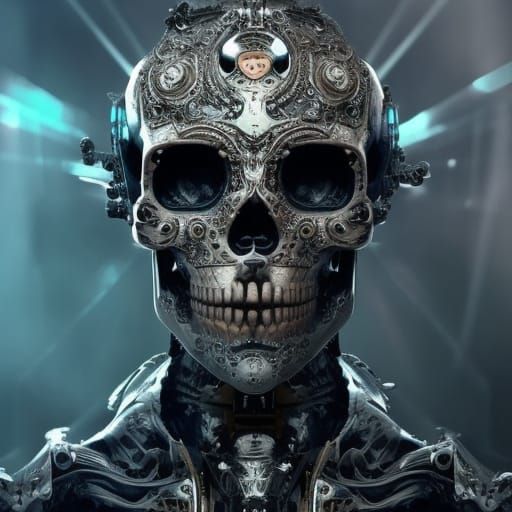 Detailed Robot Skull Digital Matte Painting