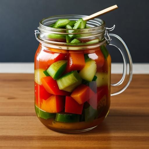 Colorful Pickled Vegetables in Glass Jars