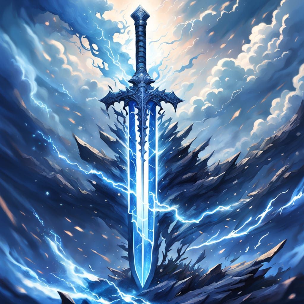 Surreal Blue Sword Concept Art in Ethereal Light