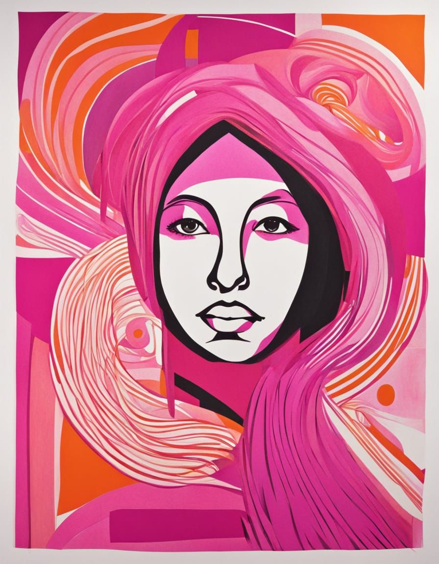 Vibrant Abstract Woman in Swirling Geometric Forms
