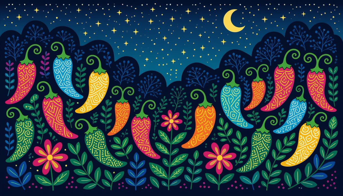 Glow-in-the-Dark Zentangle Chili Pepper Garden