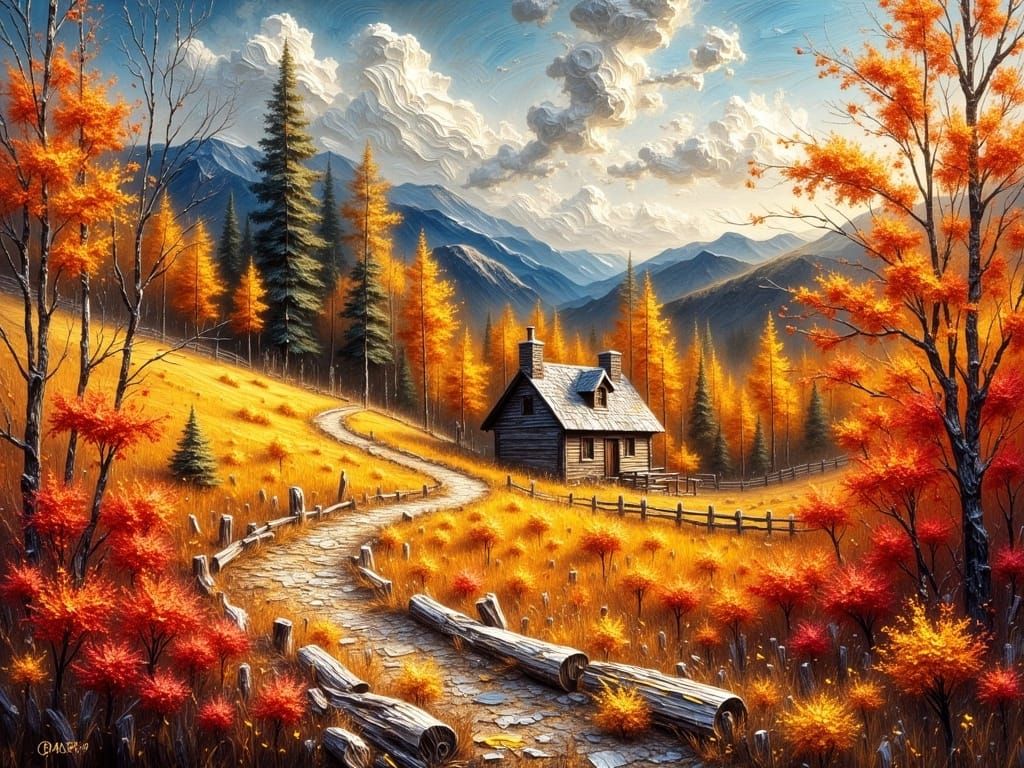 Cozy Cottage in Vibrant Autumn Landscape