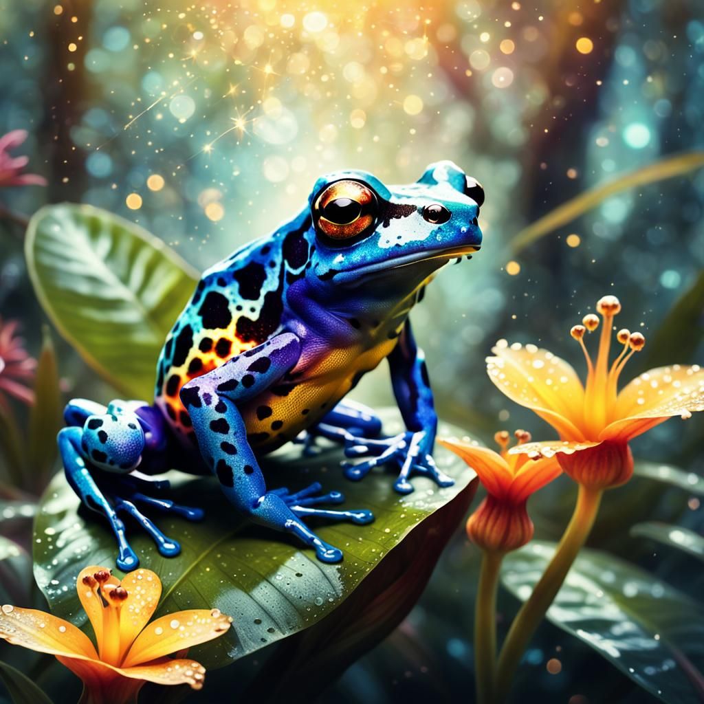 Poison Dart Frog in Rainforest, Fantasy Art