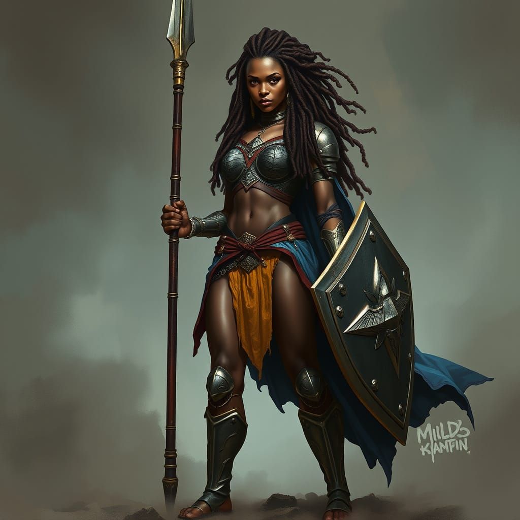 Ethereal African Amazon in Chain Mail Armor