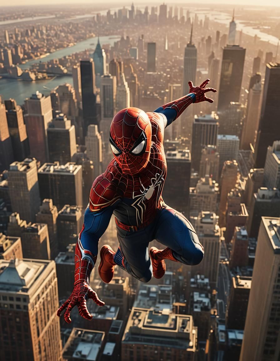 Spider Man, New York City skyline background