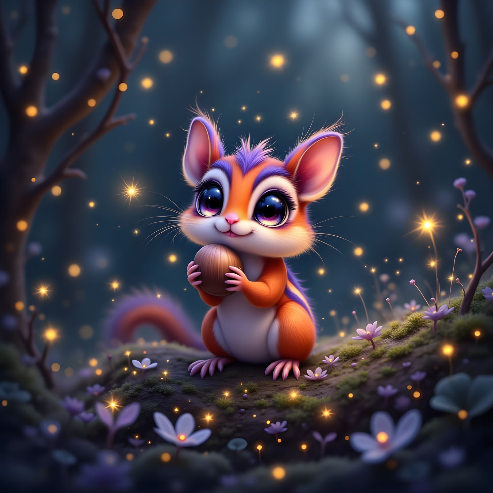 Adorable Chipmunk with Big Eyes Holding a Hazelnut