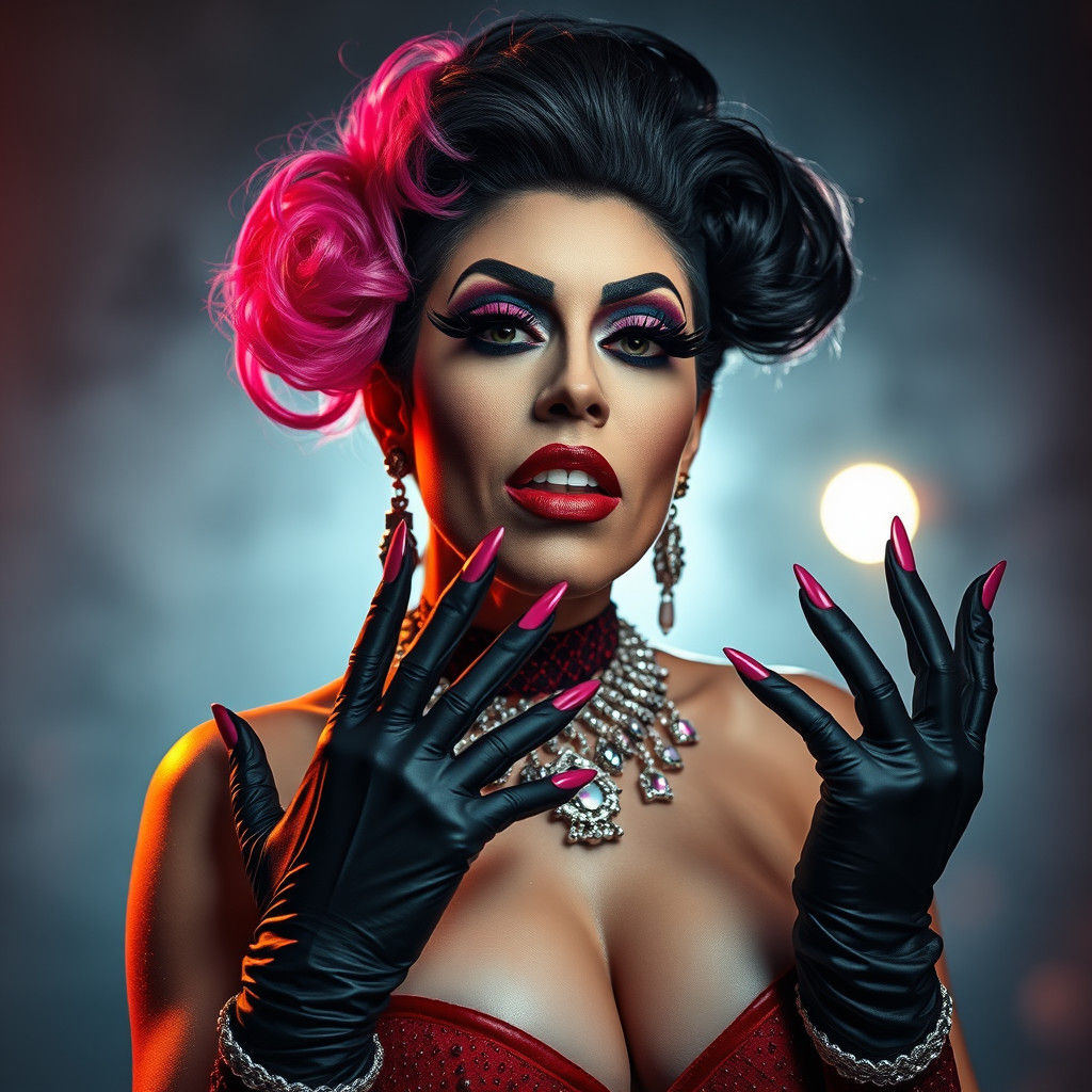 Drag Queen with Statement Nails: Hyperrealistic Digital Art