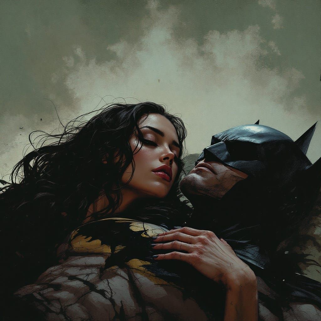 Batman's Serene Protector in a Moody, Cinematic Style