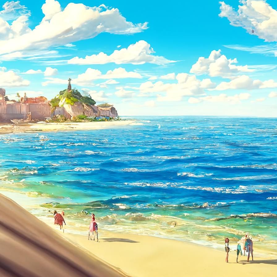 Anime Beach Scenery in Studio Ghibli Style