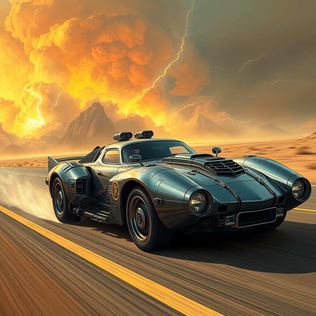 Cyberpunk Armoured Car Drives into Futuristic Sandstorm