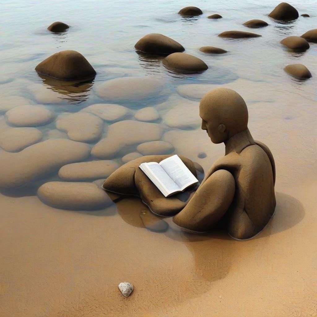 Surreal Beach Reading Illusion in Soft Focus