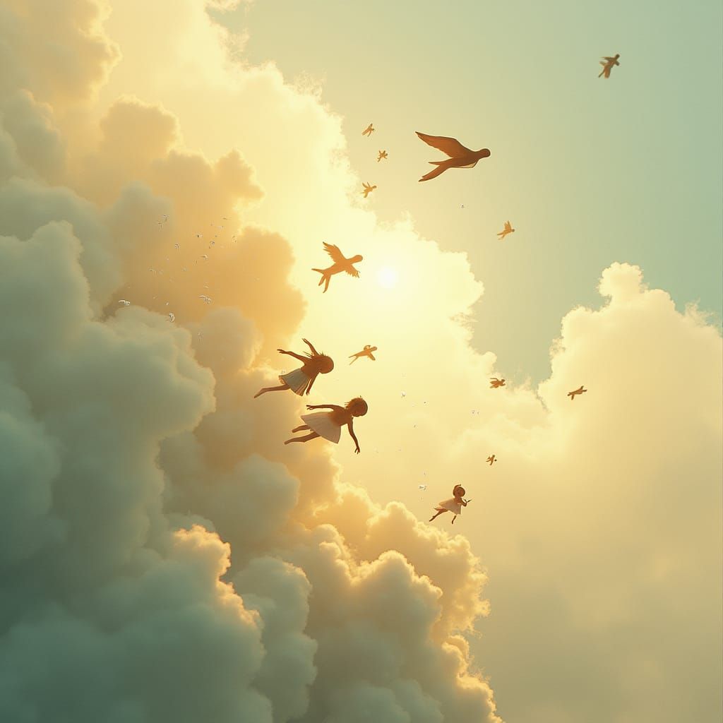 People Drifting Like Clouds in Watercolor Style