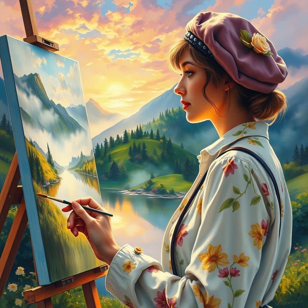 Ethereal Landscape Painting in Impressionist Style