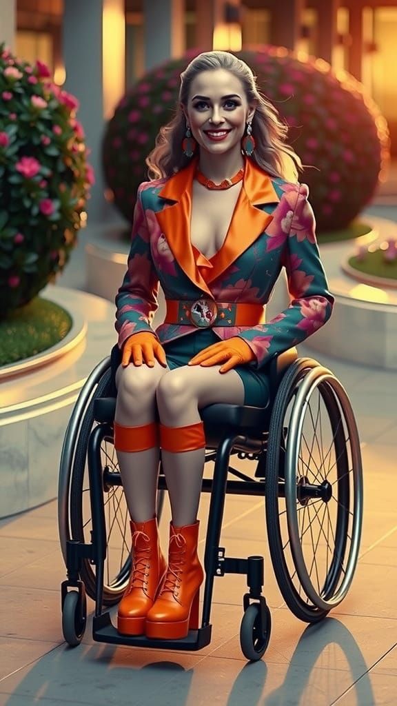 Elegant Woman in Wheelchair, Digital Art Style