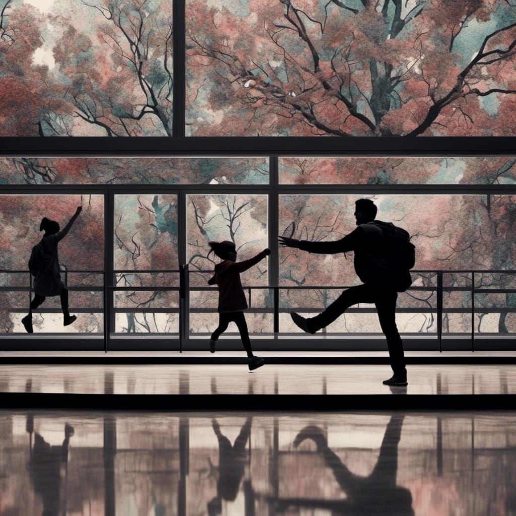 Father and Daughters Silhouette in Impasto Style