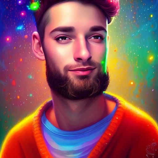 Detailed Portrait with Luminous Sparkles, Digital Art