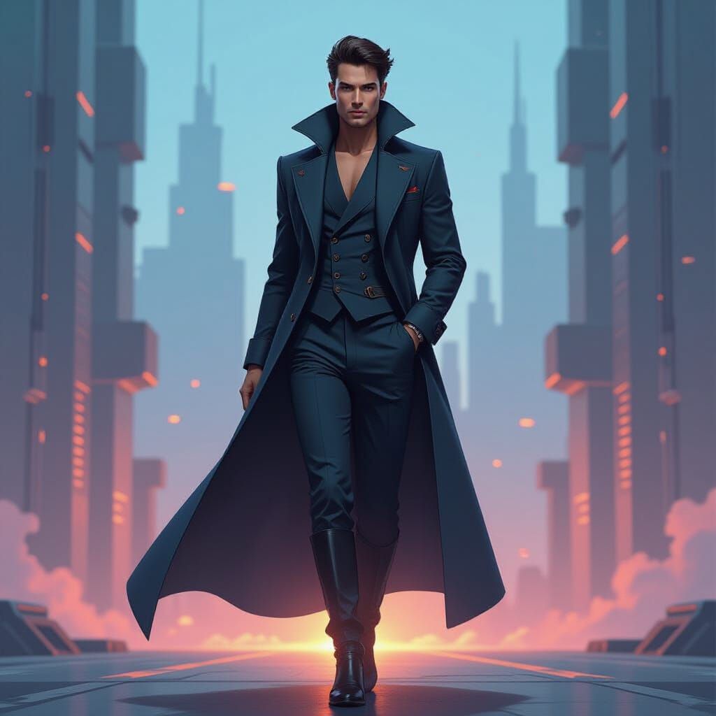 Elegant Man in Futuristic Industrial Setting