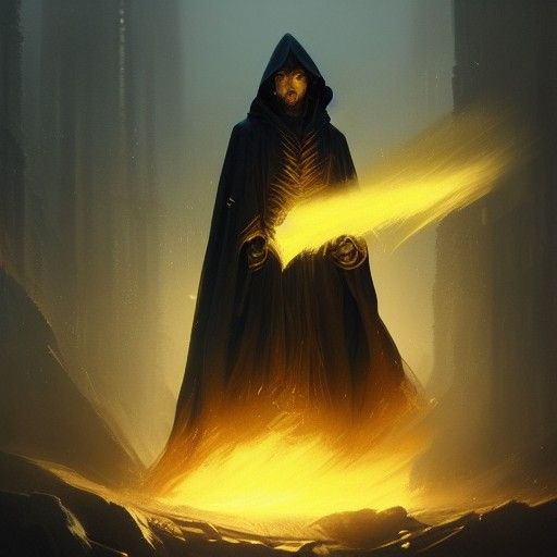 Sorcerer in Black Cloak, Dark Fantasy Art