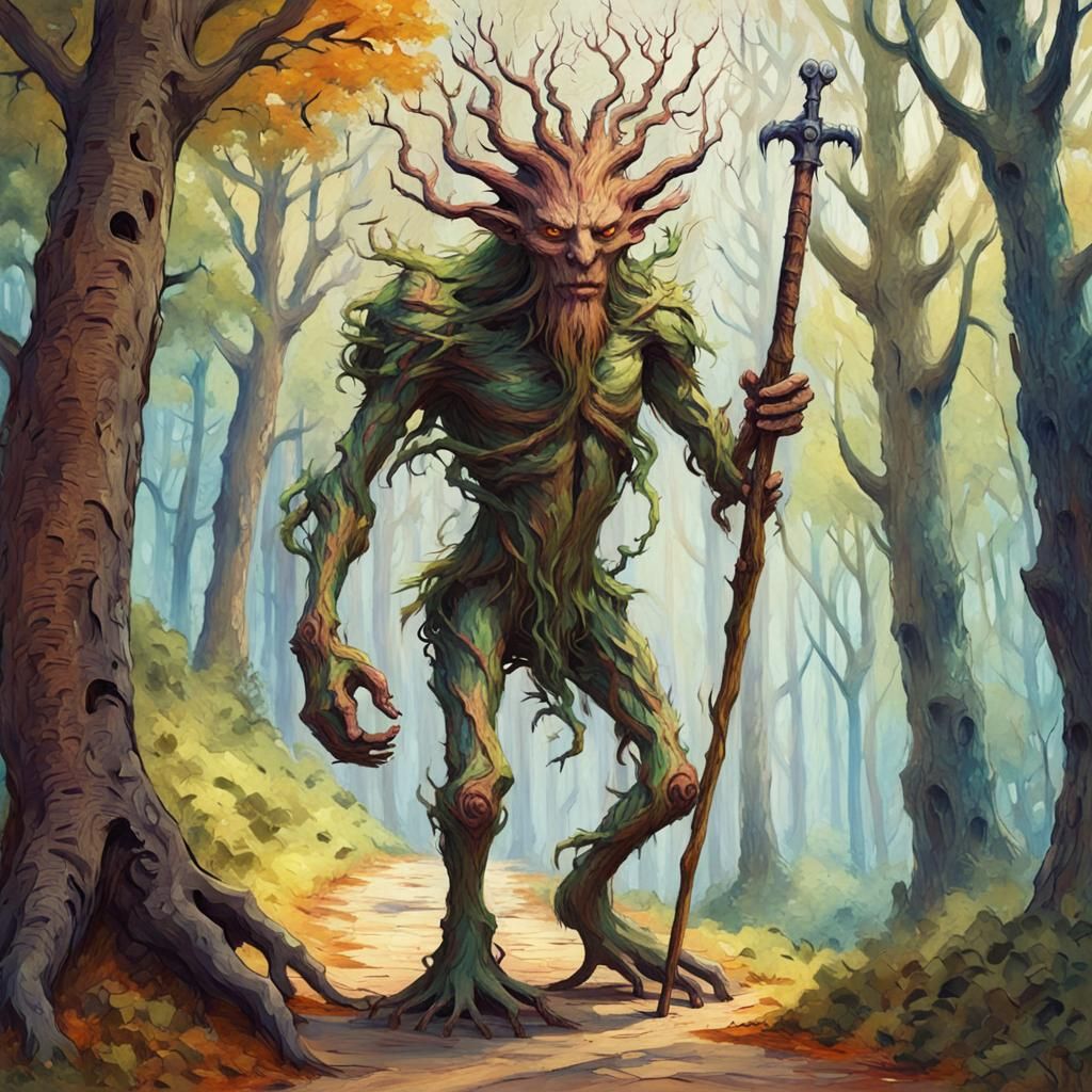 Tree Creature Stands Guard in Fauvism Forest