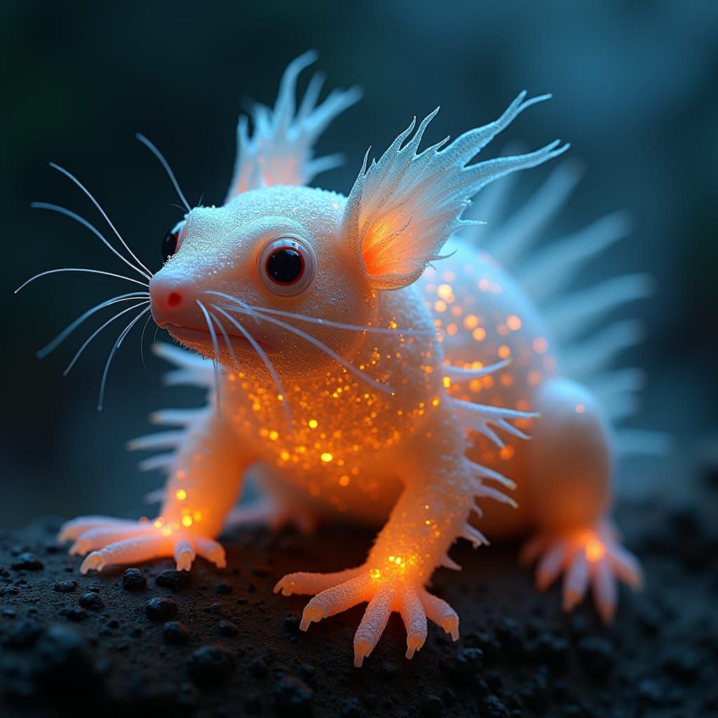 Bioluminescent Flame Creature in Surreal Setting