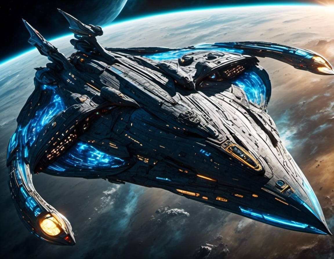 Star Trek Spaceship with Glowing Runes