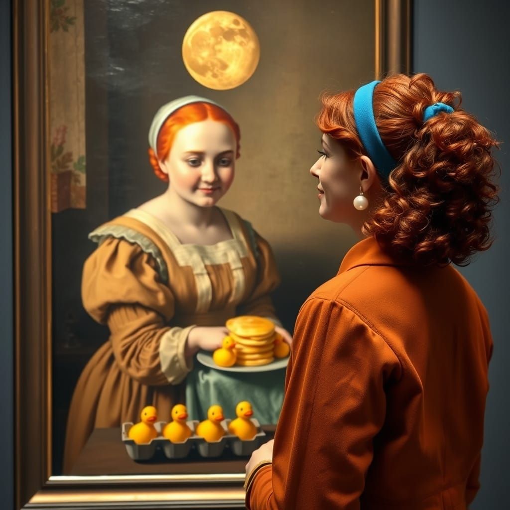 Museum Guide Admires Flemish-Style Painting of Happy Milkmai...