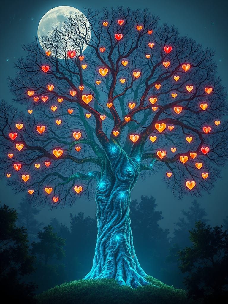 Dreamy, Bioluminescent Tree in a Moonlit Forest