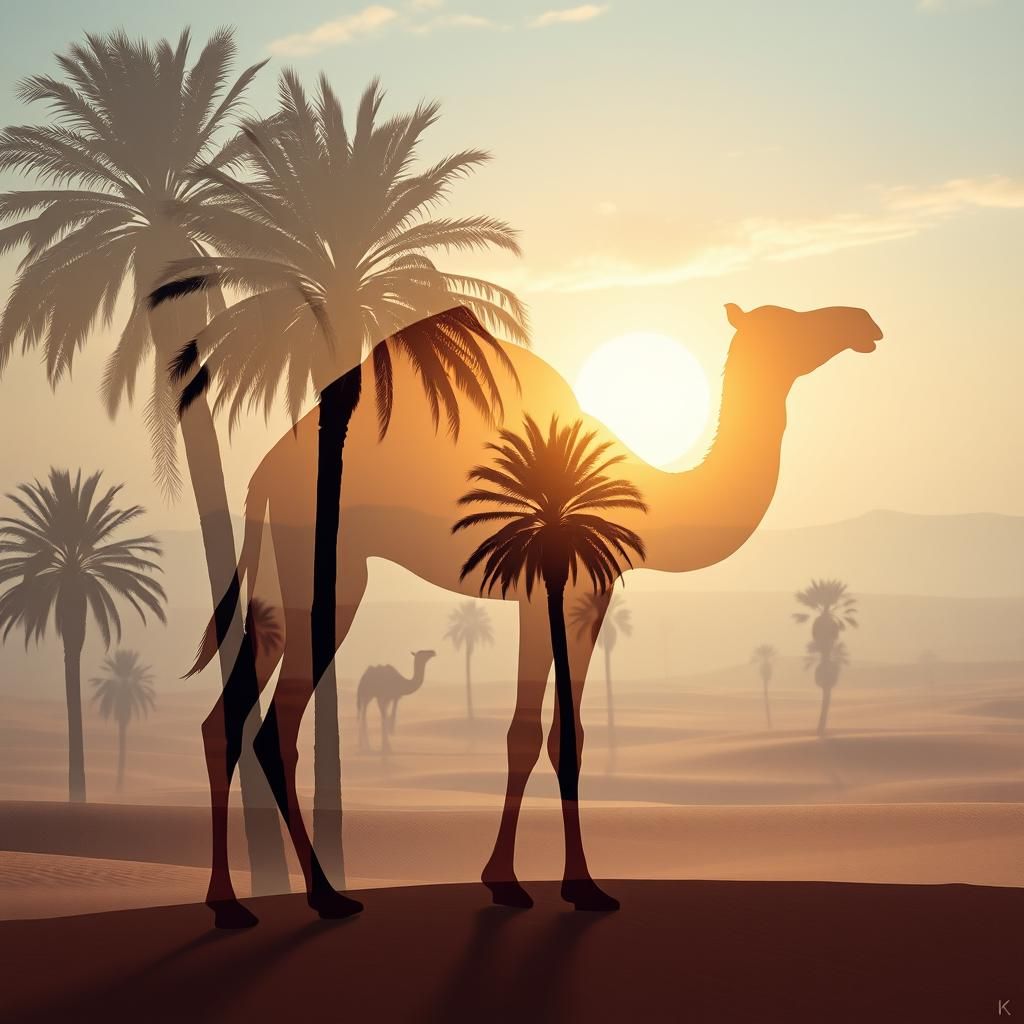 Mystic Camel Silhouette in Origami Desert Landscape