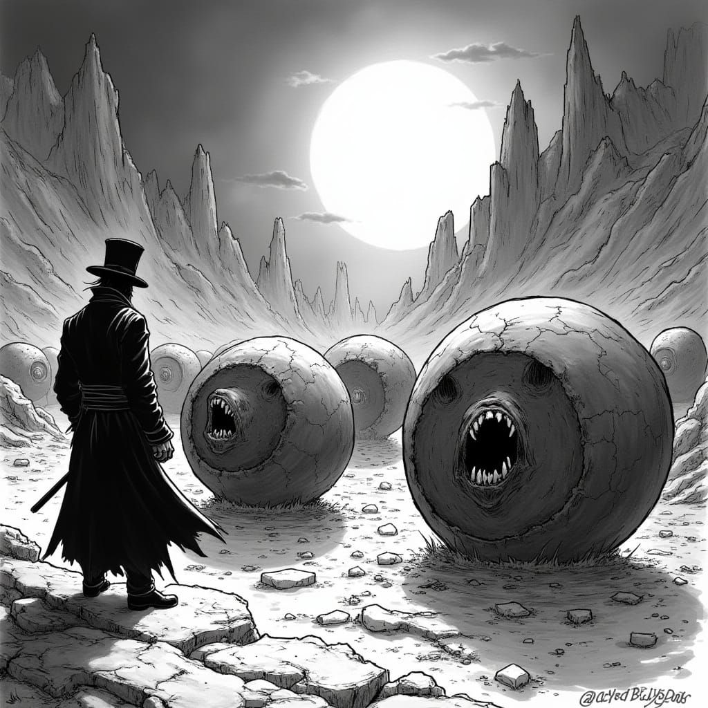 Dark Fantasy Anti-Hero Alucard in Gothic Comic Book Style