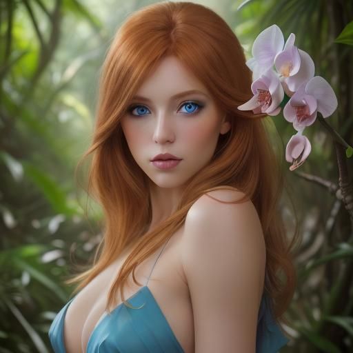 Beautiful Woman with Orchids in Jungle Photoshoot