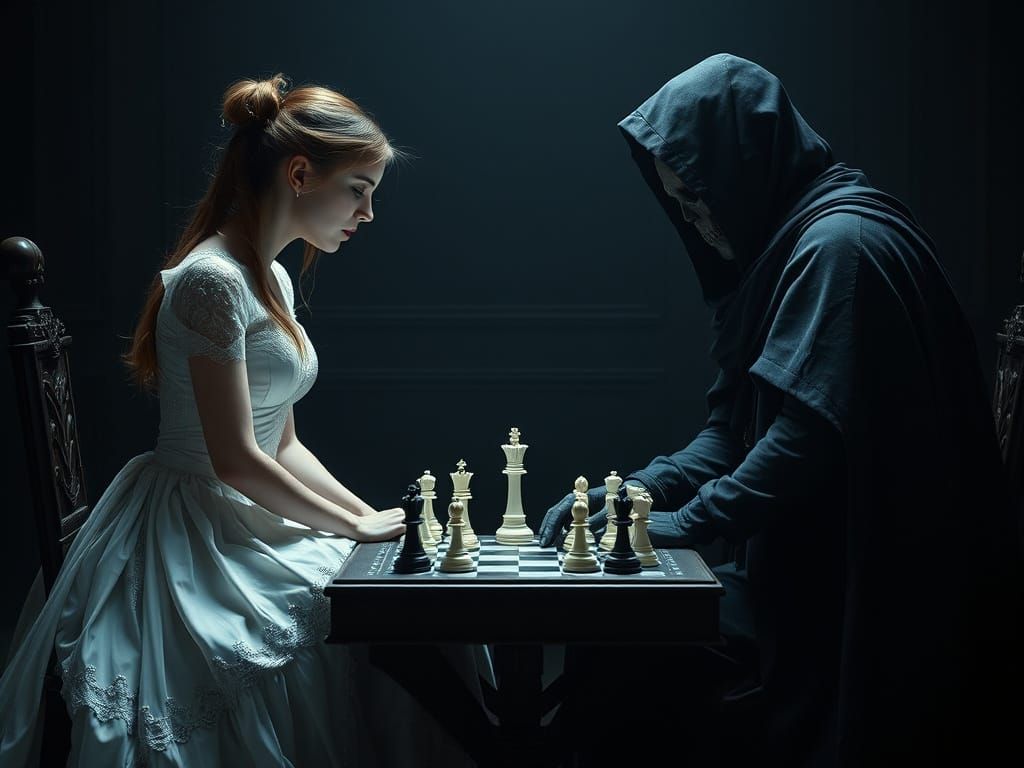 Chess Match with Death in a Haunting Chamber