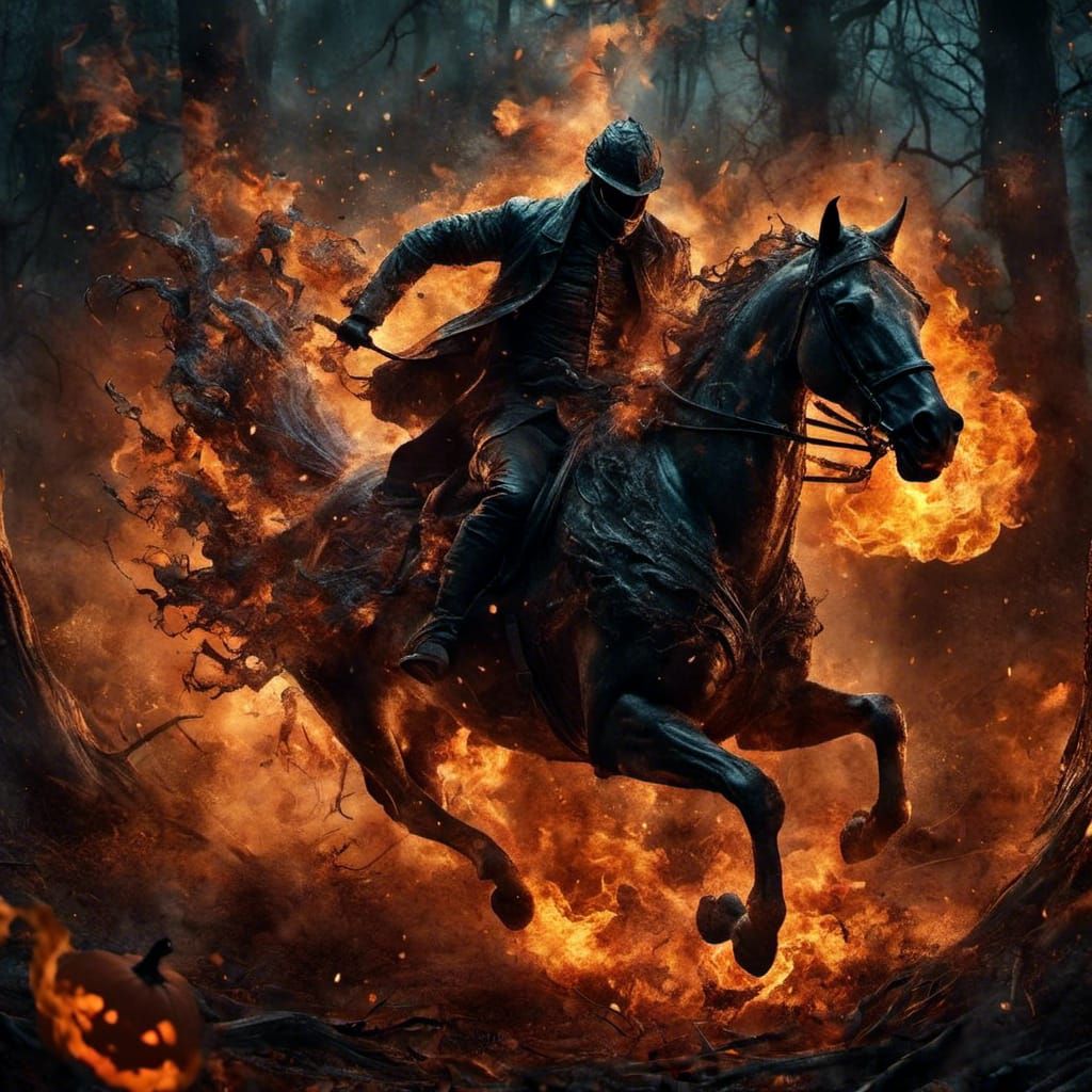 Headless Horseman Rides Through Haunted Forest