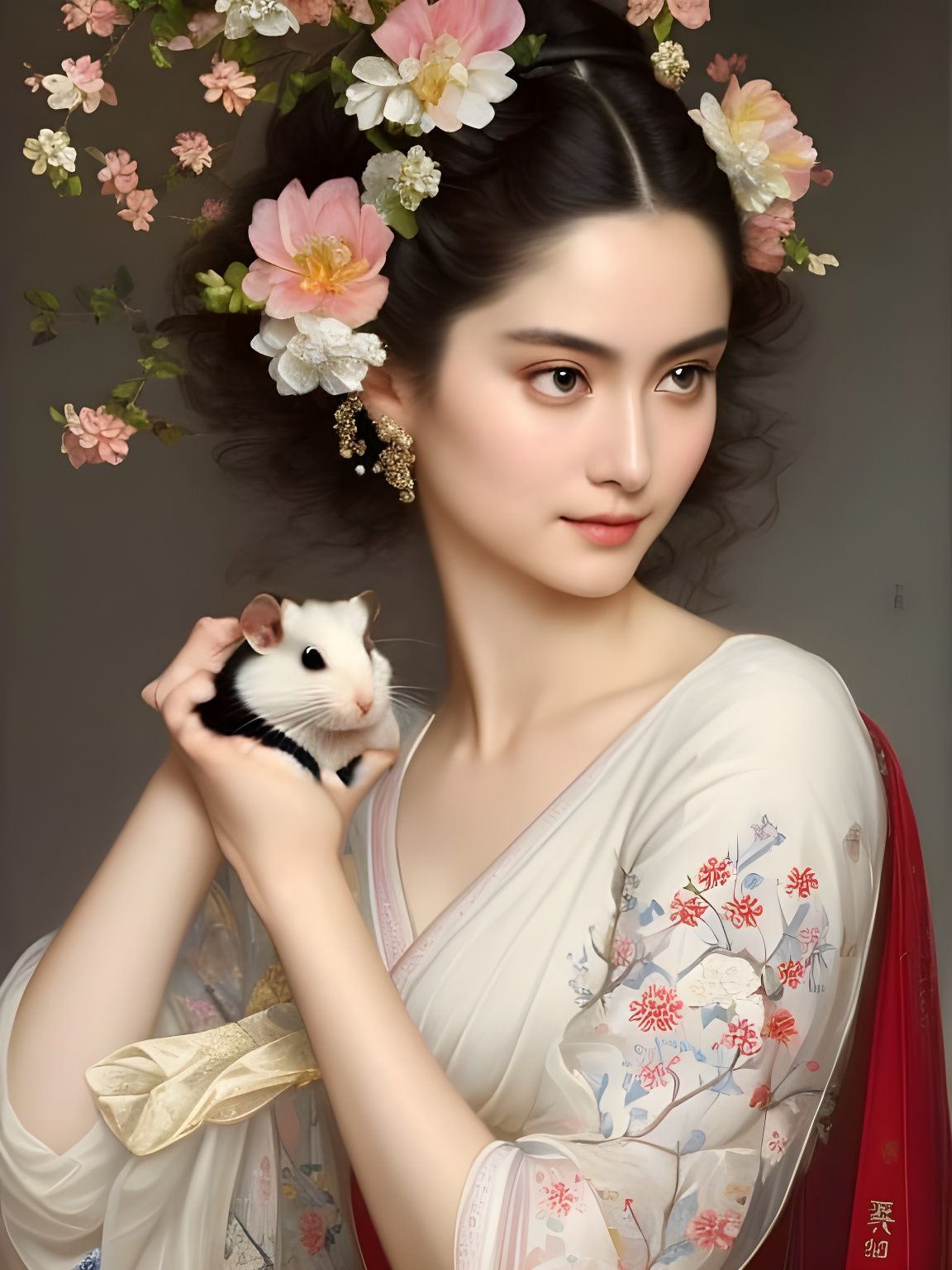 Mediterranean Beauty in Kimono: Digital Art Portrait