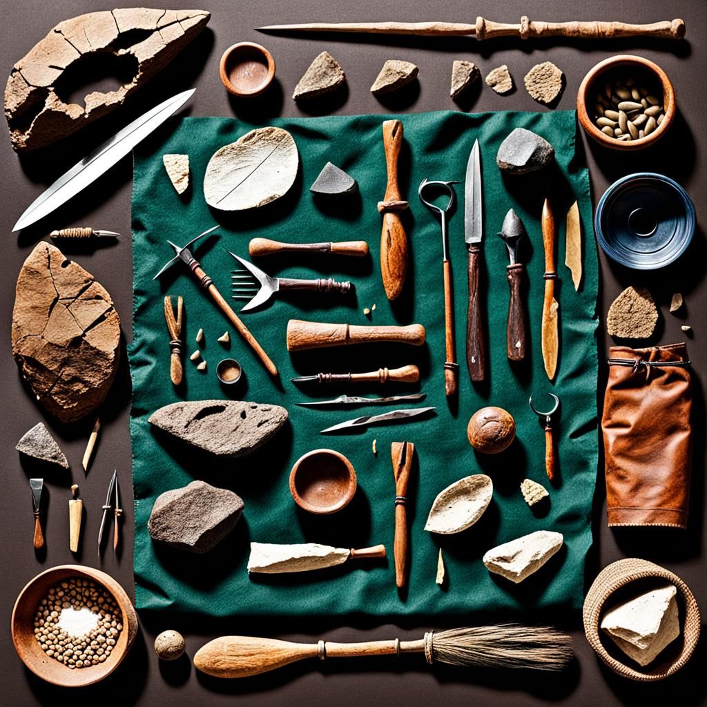 Knolling Display of Palaeolithic Hunter-Gatherer Tools