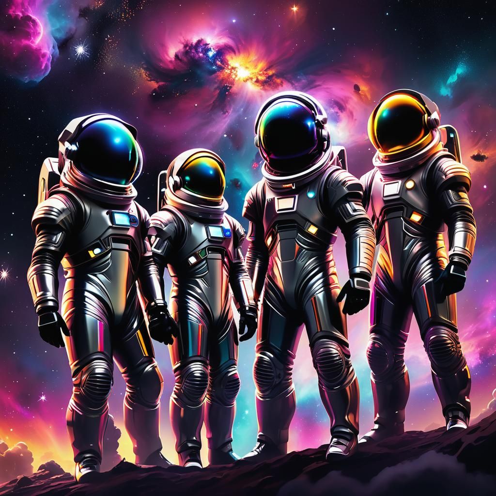 Astronauts Gaze at Nebula in Vibrant Digital Art