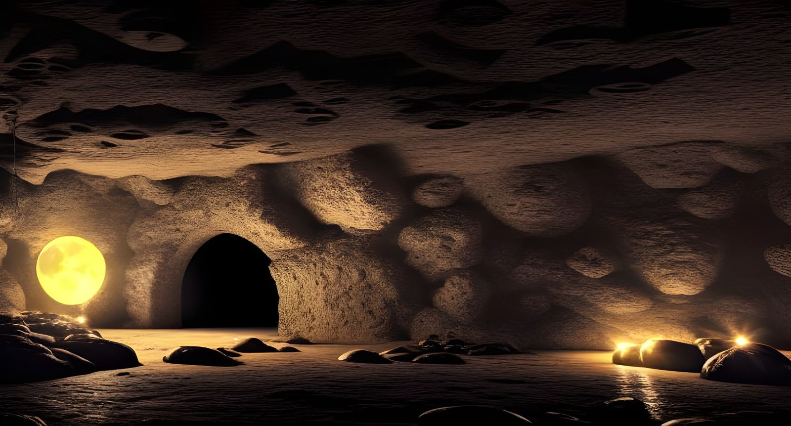 Moonlit Haven Cave with Glowing Viking Symbols