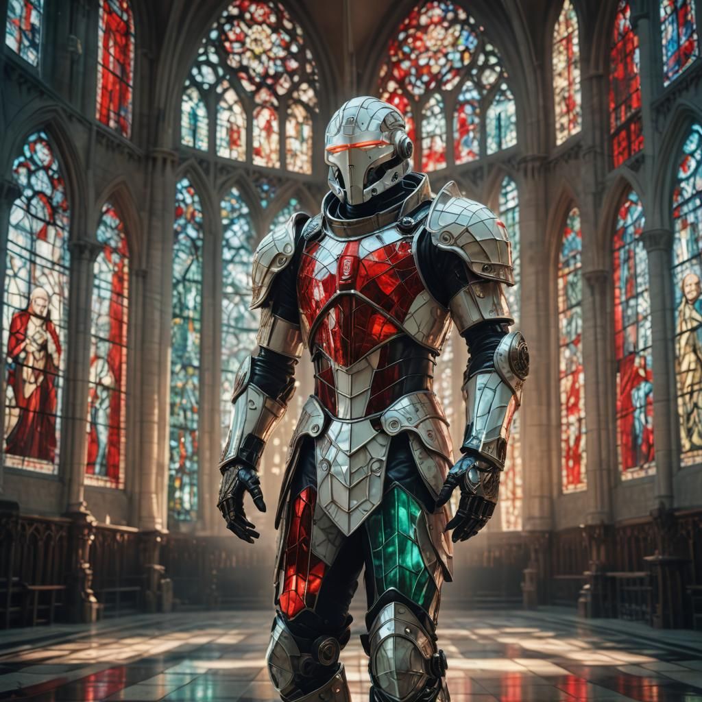 Albino Man in Stained Glass Biomechanical Armor