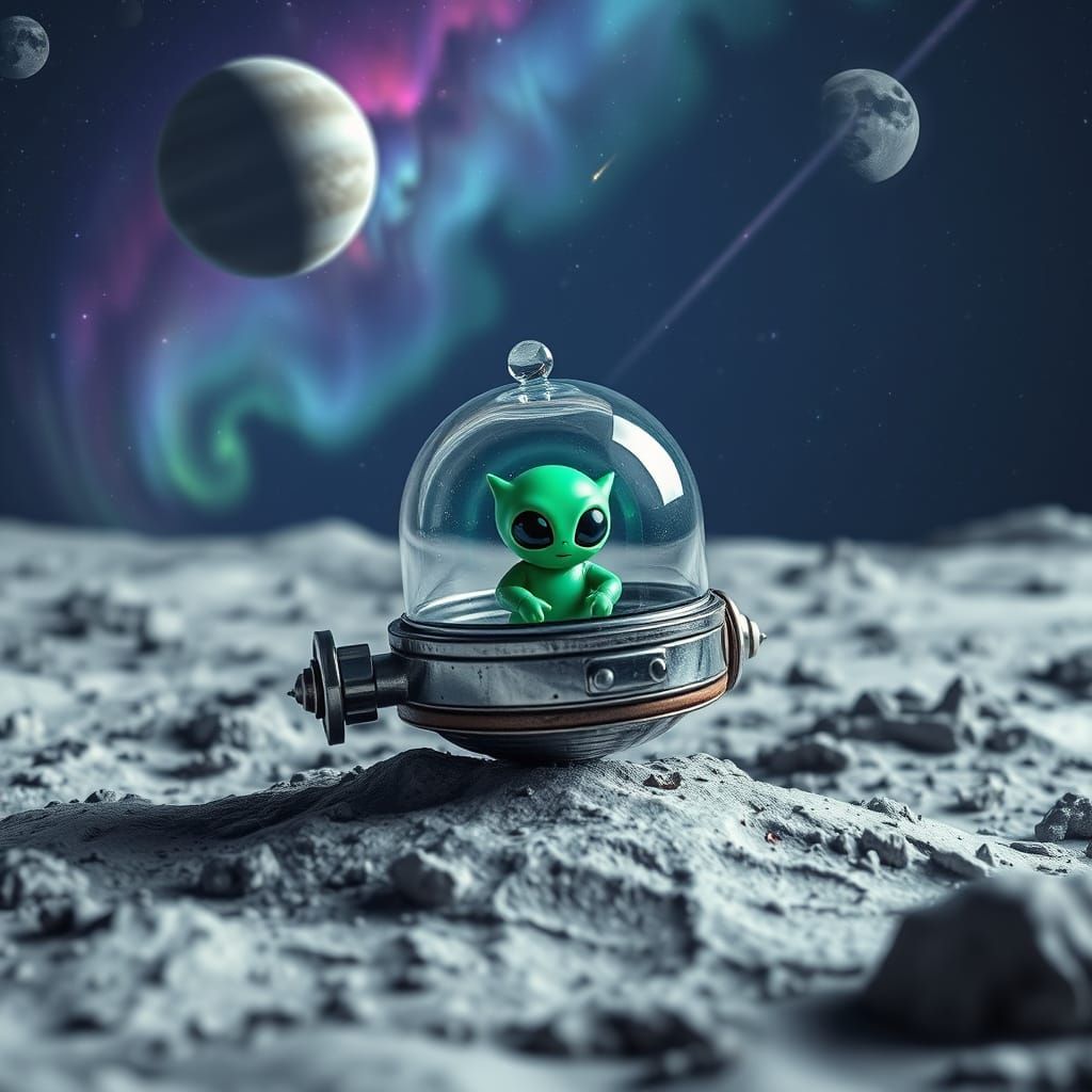Hyperrealistic Photograph of Alien Spaceship on Moon with Cu...