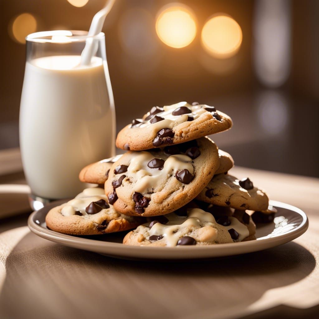 Delicious Chocolate Chip Cookies and Milk: Photography