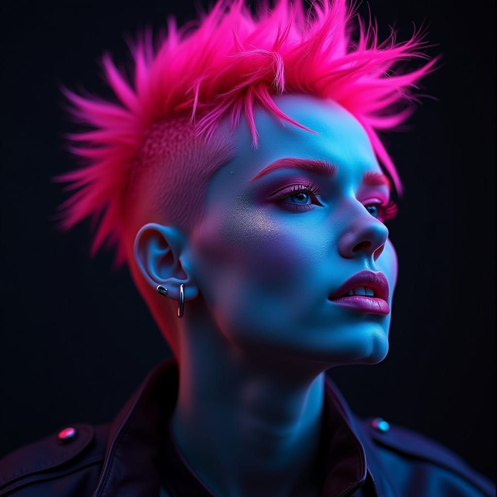Surreal Cyberpunk Goddess in Ultra Black, Neon Pink and Indi...