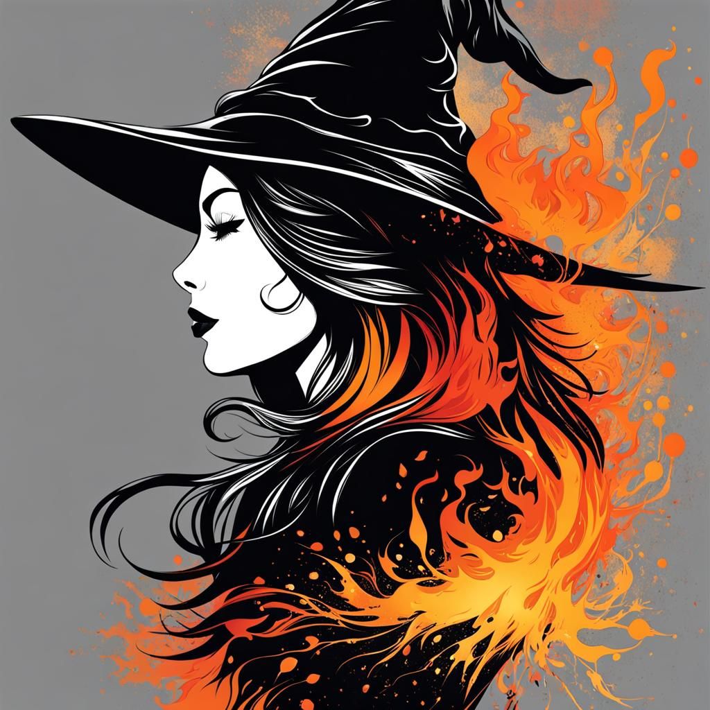 Ink Splatter Art: Witch in Flames