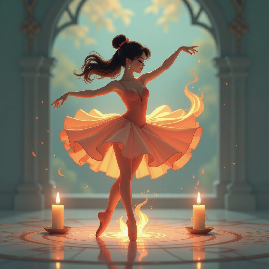 Ballerina Dances on Candle Flame in Fiery Dress