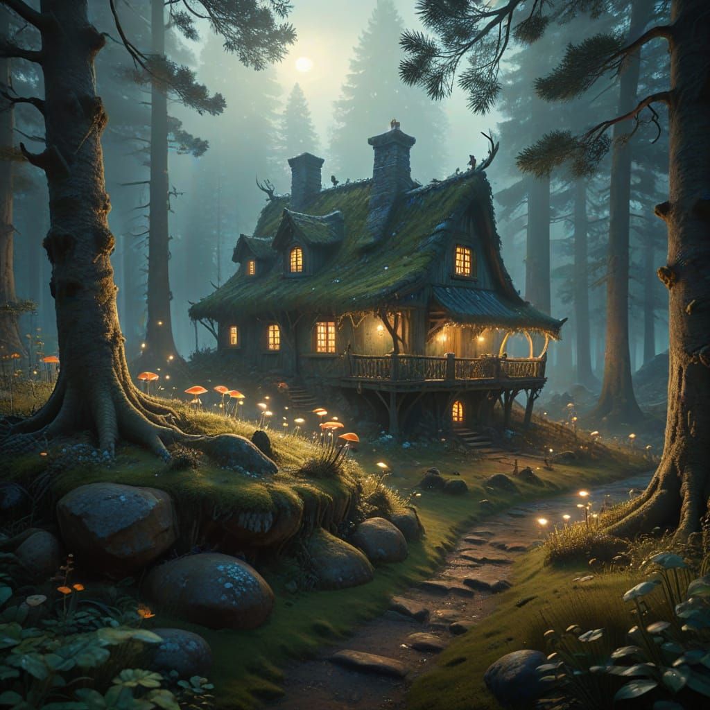 Ethereal Forest Wonderland with Glowing Mushrooms and Majest...