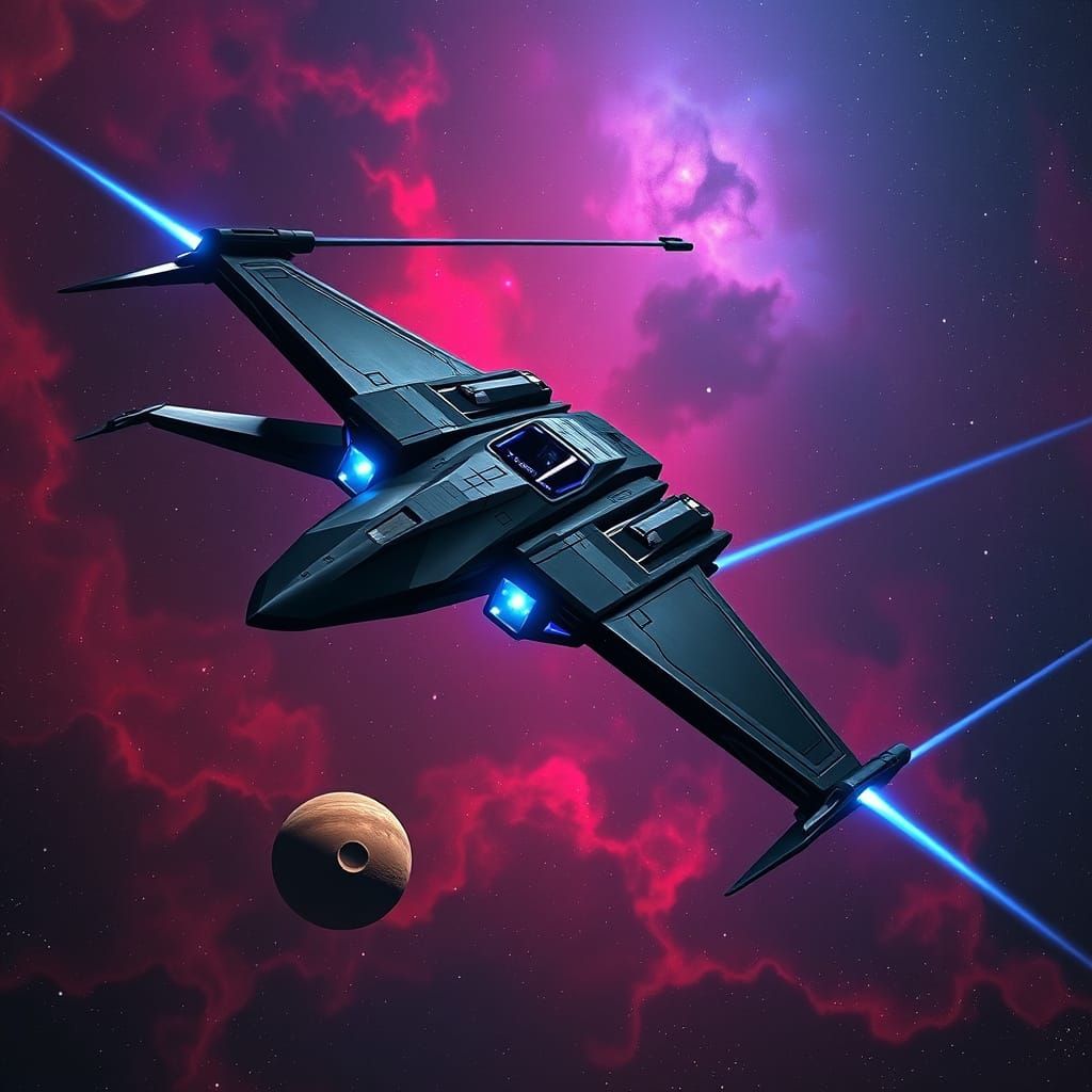 Sleek Starship Over Alien Planet in Sci-Fi Style