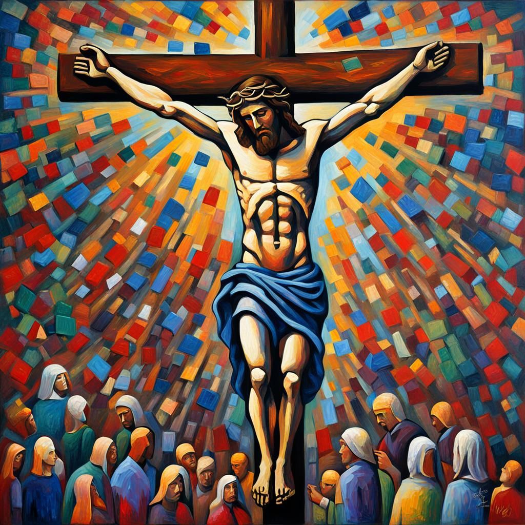 Christ's Enduring Love in Neo-Impressionist Oil Painting