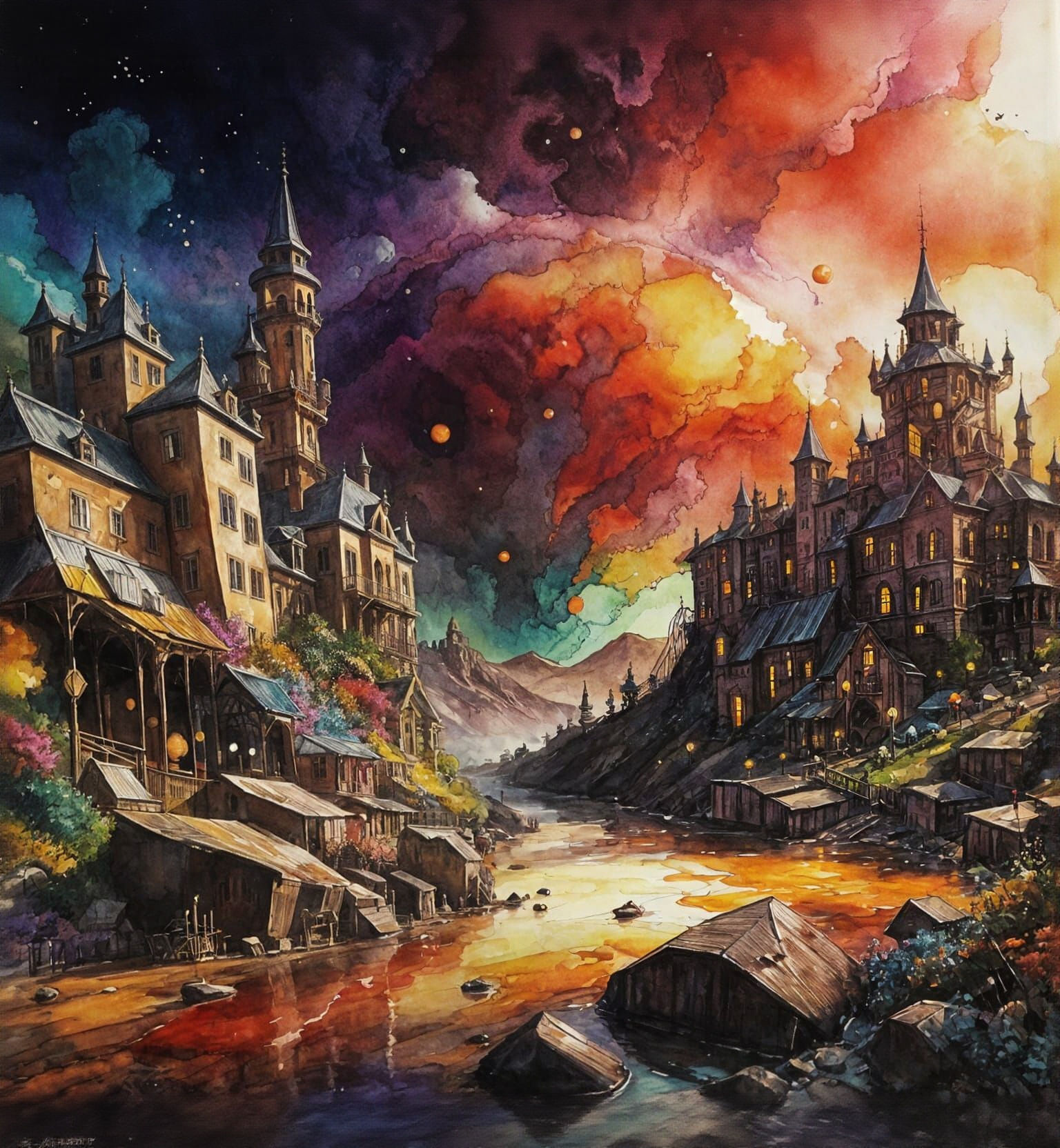 Vibrant Maximalist Artwork with Swirling Patterns and Irides...